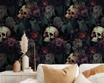 Peel & Stick Gothic Wallpaper – Vintage Floral With Bats & Skulls – Removable For Renters & Accent Walls - View #5