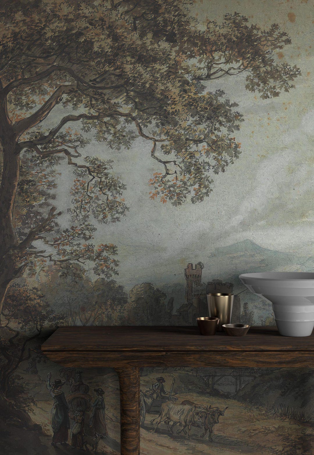 Pastoral Vintage Forest Landscape Wallpaper – Antique Medieval Scenic ...
