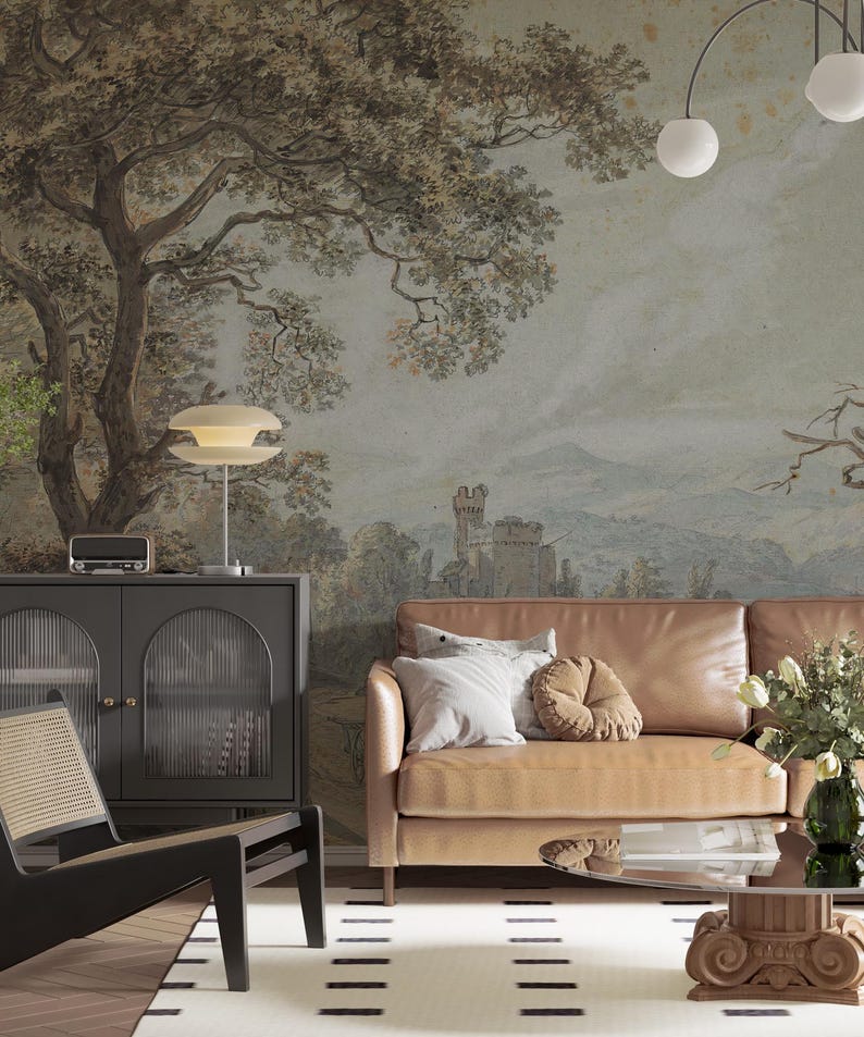 Pastoral Vintage Forest Landscape Wallpaper – Antique Medieval Scenic ...