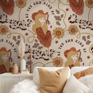 Carta da parati Cowgirl Western Boho Peel and Stick, Howdy Beige Woodland Rodeo e Nursery Children Neutral Vintage Wallpaper