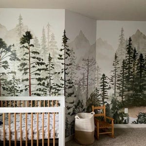 Baby Armee grün Aquarell Wald abziehen und aufkleben Tapete, Kinderzimmer Jungen oder Mädchen Winterlandschaft Wald selbstklebende Wandbild