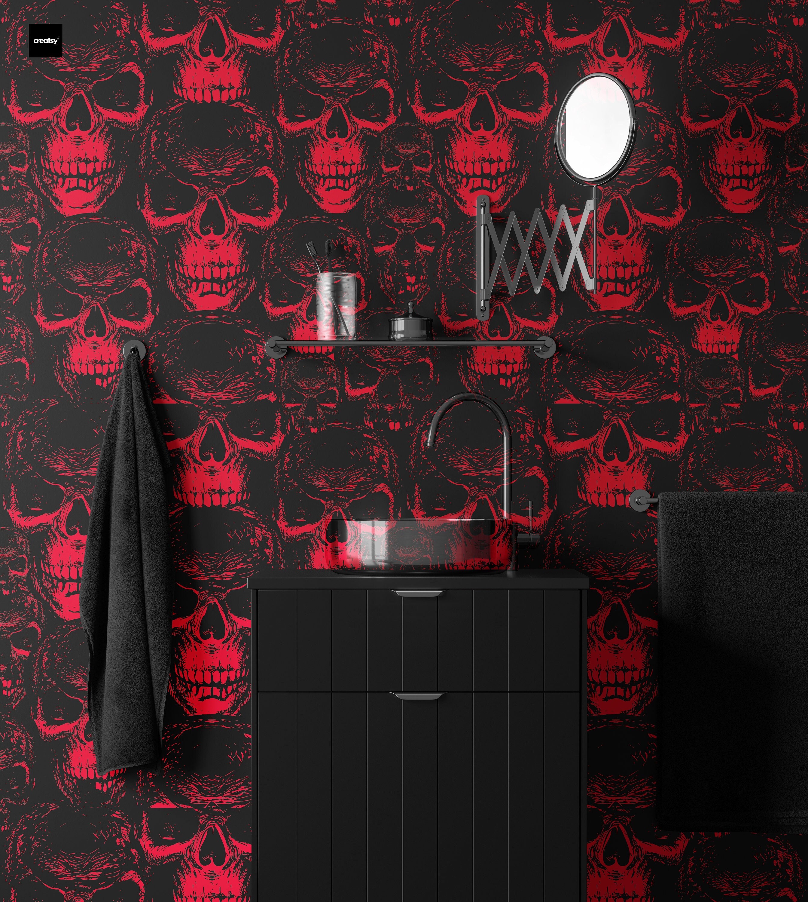 Red Skull Peel and Stick Wallpaper: Dark Mystical Decor - Etsy, image size:2689x3000