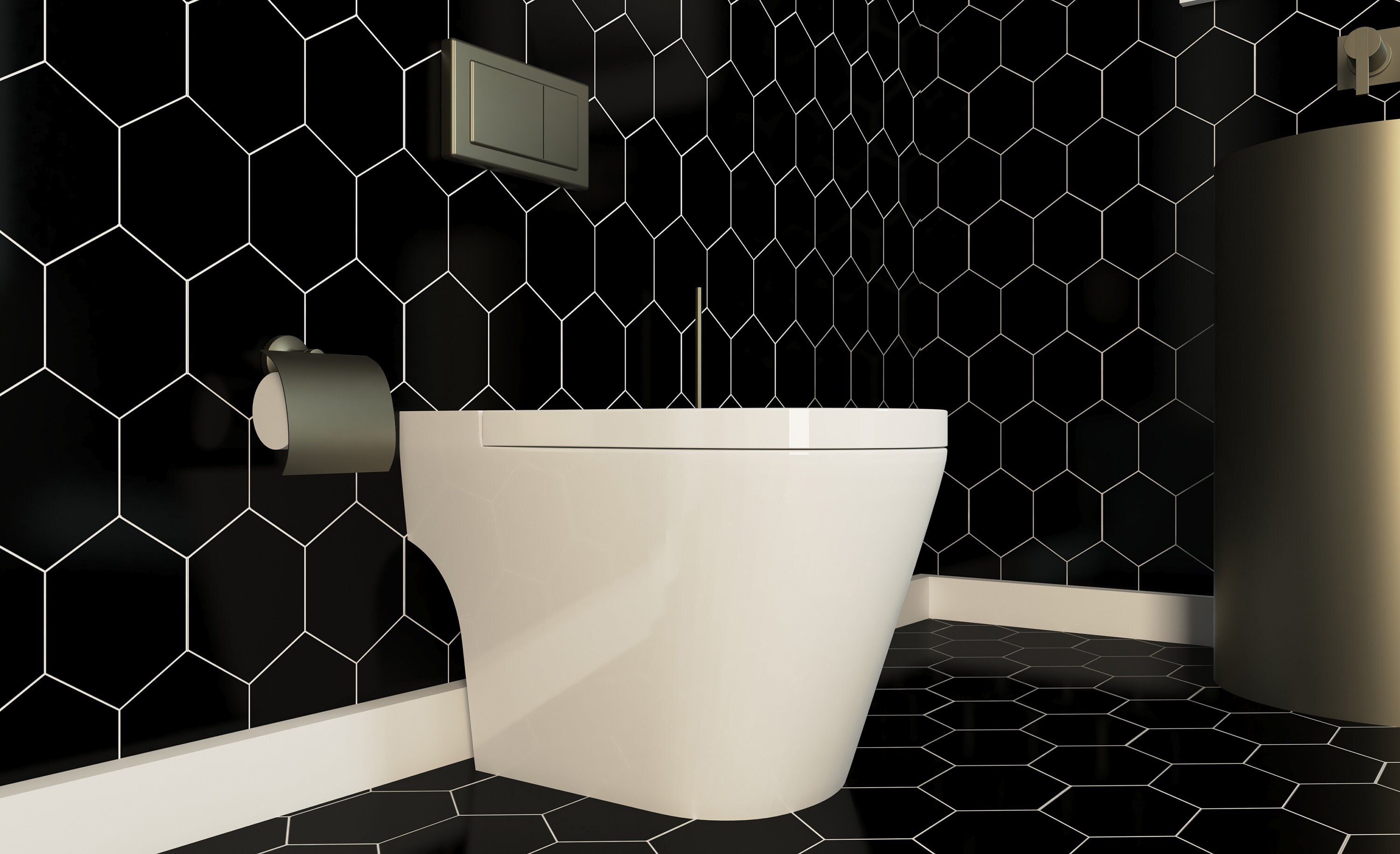 Black White Hexagon Wallpaper, Bathroom or Kitchen Tile Peel and Stick ...