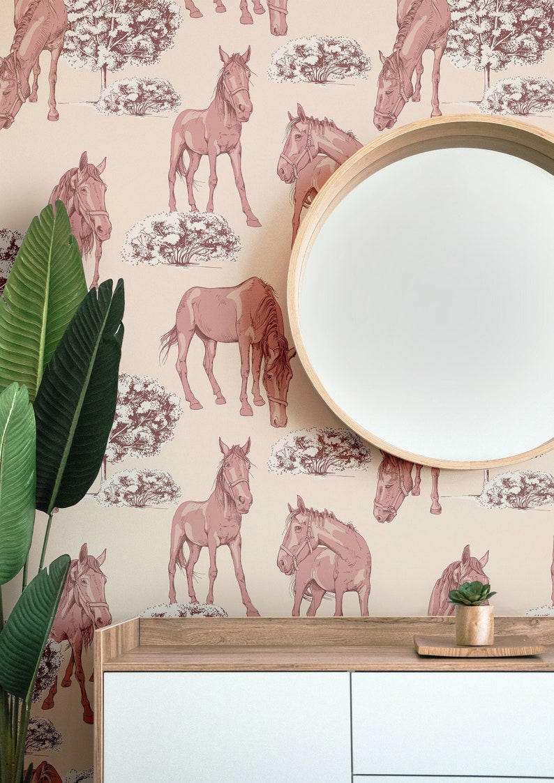 Pink Unicorn Nursery Girl Peel and Stick Wallpaper, Modern Cute Animal