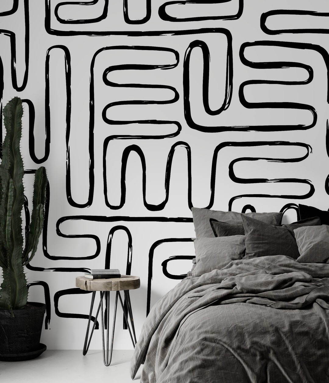 Modern Abstract Black and White Wallpaper, Boy or Girl Wallpaper