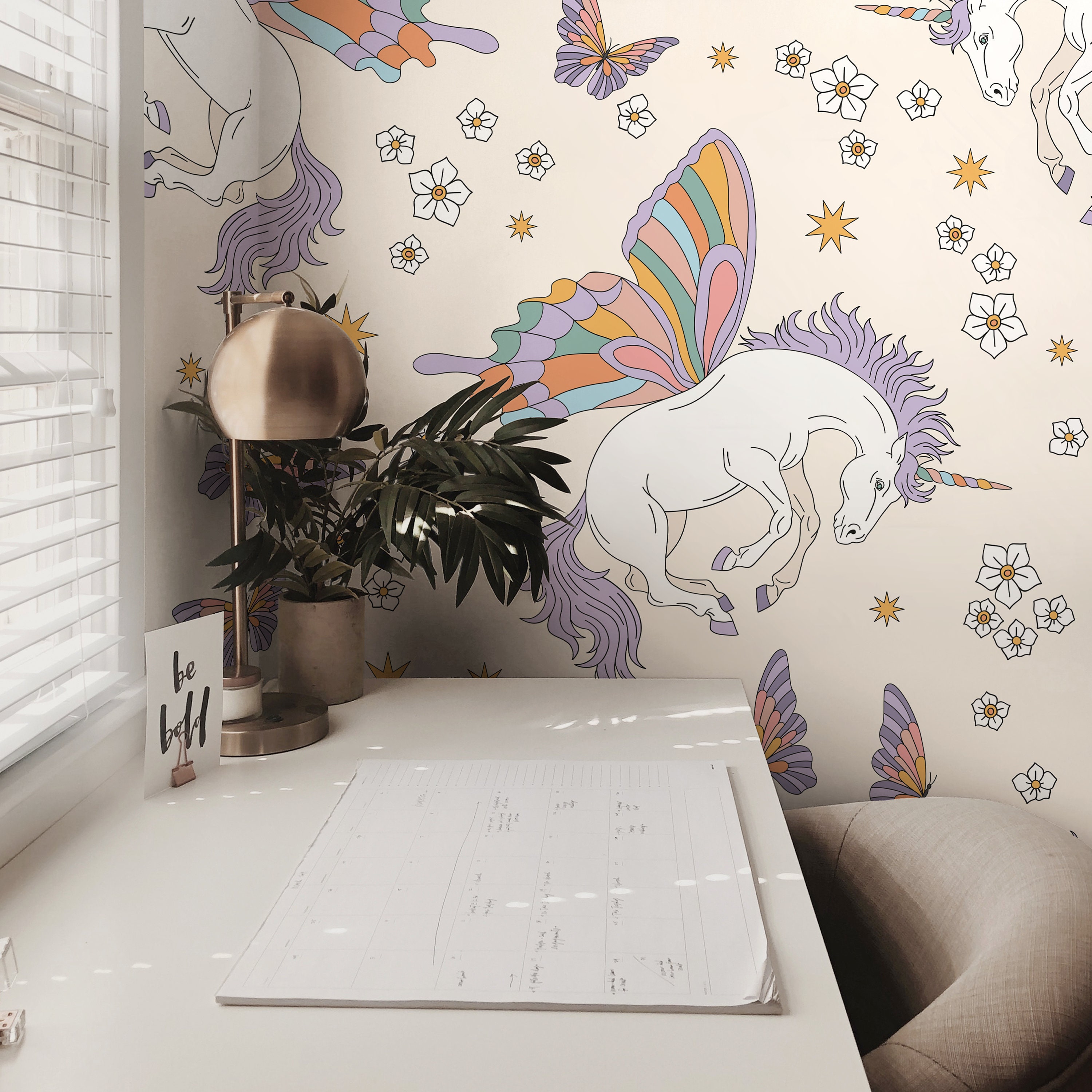 Unicorn Pastel Purple and Vanilla Nursery Girl Peel and Stick Wallpaper