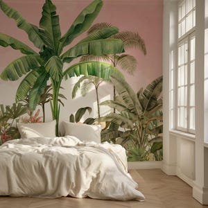 Pink Tropical Palm Wallpaper, Jungle and Floral Girl Peel and Stick Wallpaper