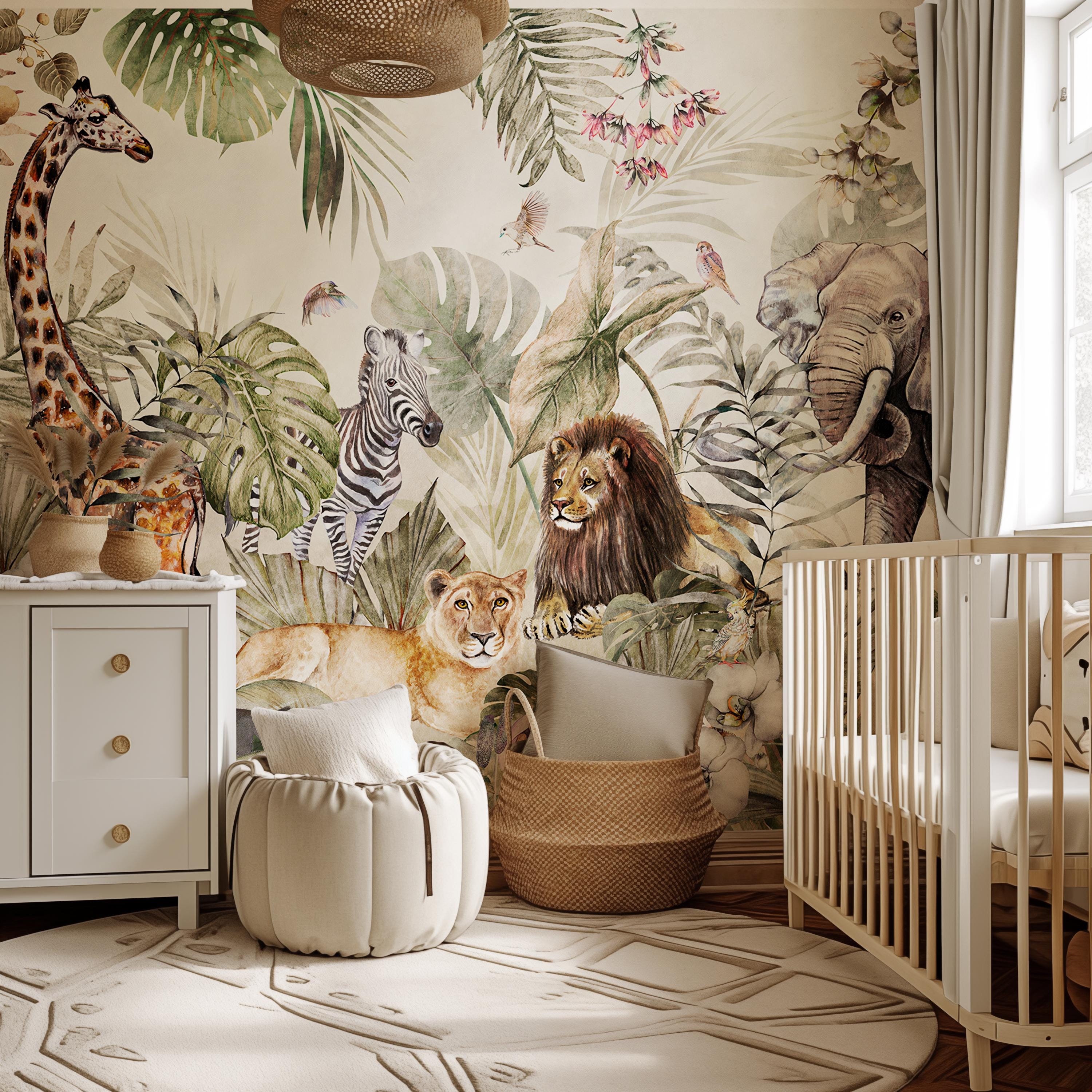 Jungle Animals Peel and Stick Wallpaper: Safari Nursery Mural - Etsy