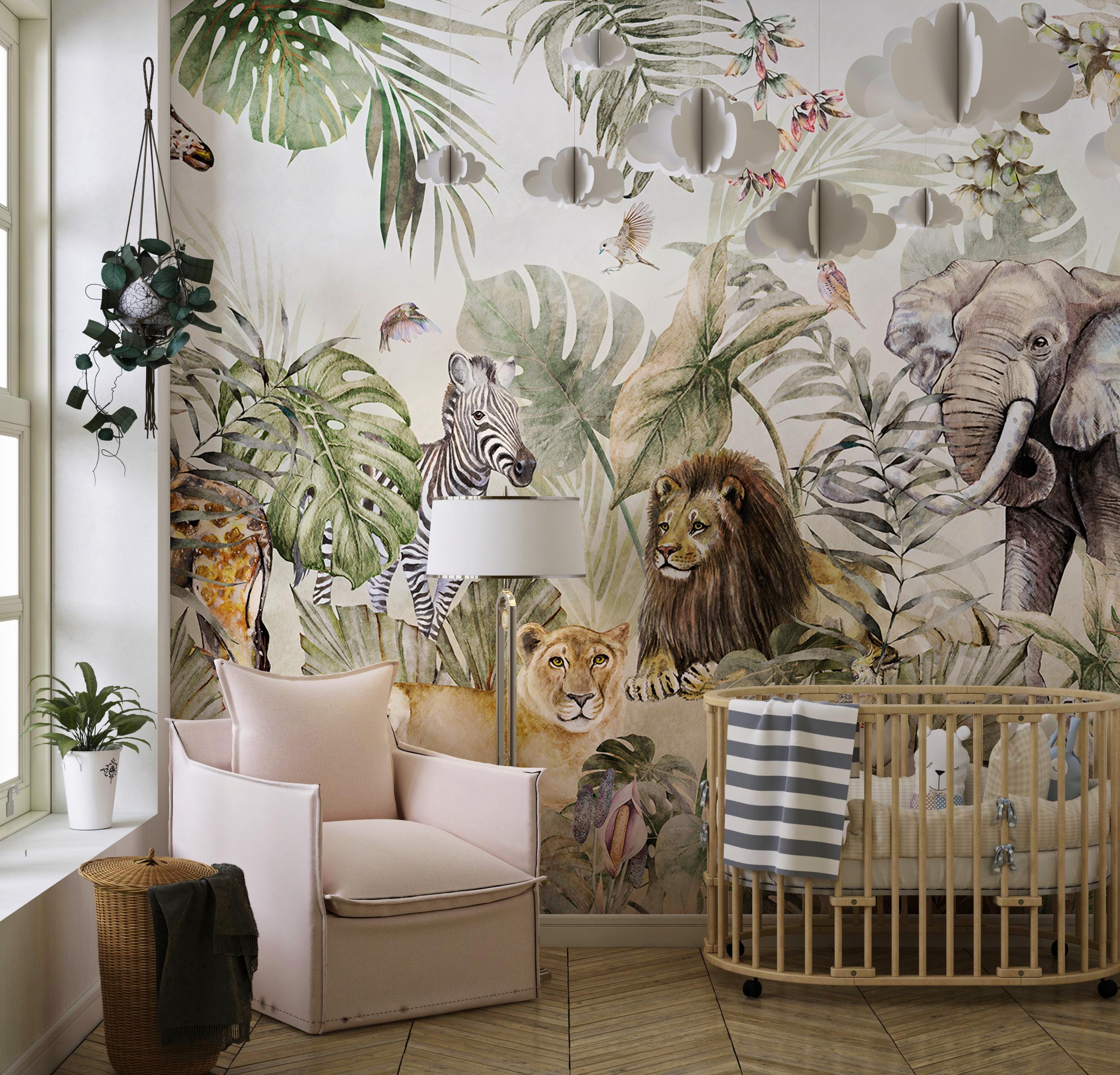 Jungle Animals Peel and Stick Wallpaper: Safari Nursery Mural - Etsy