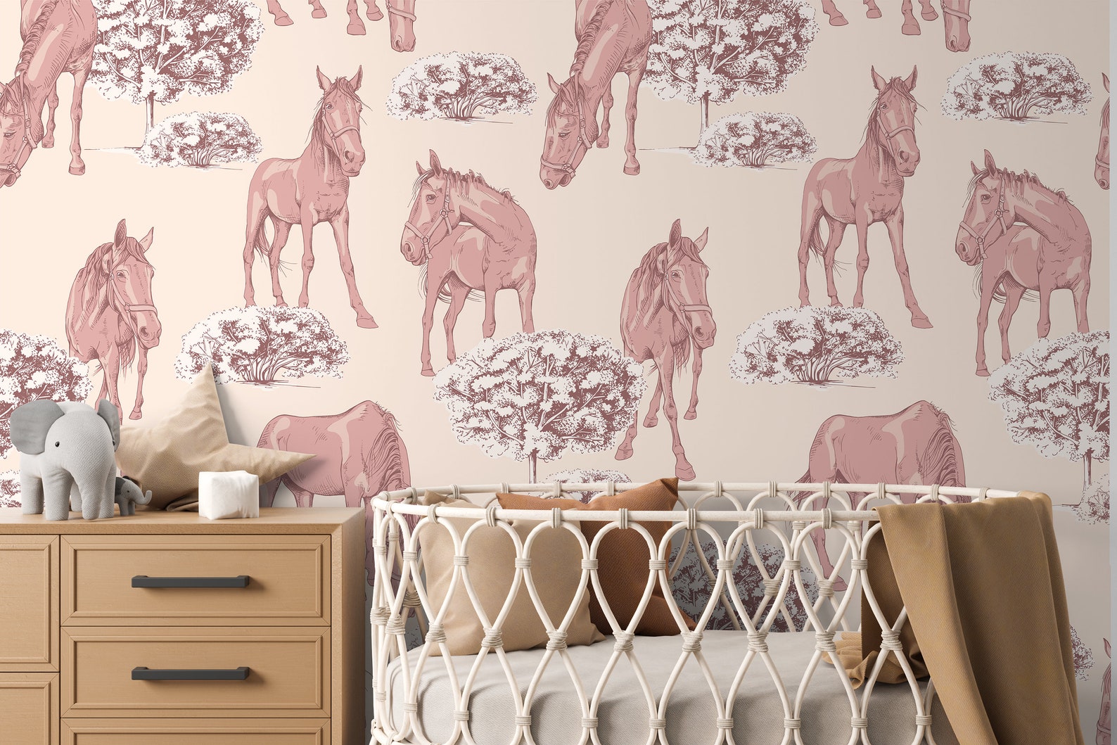 Pink Unicorn Nursery Girl Peel and Stick Wallpaper, Modern Cute Animal