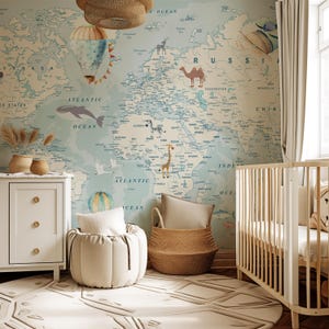 Kinder Marine Peel and Stick Wallpaper, Blaues Meer und Karte Kinderzimmer Jungen oder Mädchen Wandbild