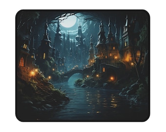 Moonlit Riverside Haven Mouse Pad: Captivating Beauty, Nostalgic Elegance, Serene Landscape, Gamer Desk Setup, Mystical Night