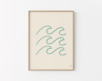 Aqua Wave Line Art Print: Minimalist Coastal Decor (Digital Download)