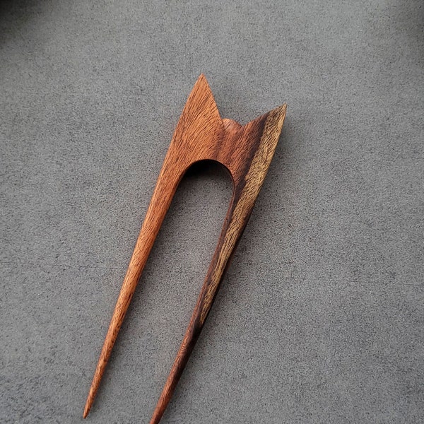 Wooden Cat ears hairpin, 2-prong hairfork hair fork, wood hair sticks