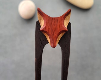 Fox hair pin, hair fork, wooden hair accessories