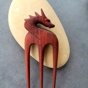 Dragon hairpin, 3 prong hair fork, wooden hair accessories