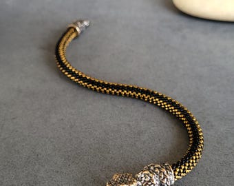Ouroboros Bracelet, Beaded Snake, Danish viper