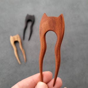 Cat ears hairpin with curved prongs, mini hair pin, wood hair sticks