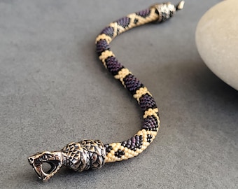 Ouroboros Bracelet, Beaded Snake, Bronze Asp