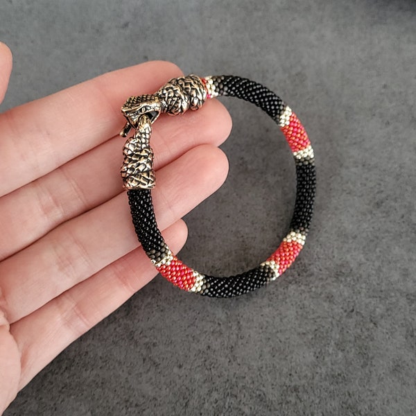 Aspid, Ouroboros bracelet, snake, beaded snake bracelet, asp, black snake, snake bracelet, beaded bracelet, ouroboros