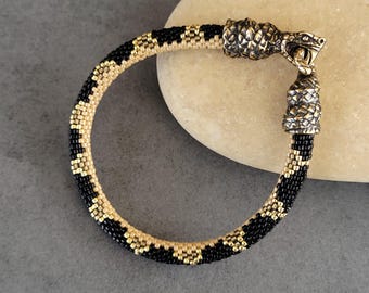 Mangrove snake bracelet, Ouroboros, Beaded Snake, Brass Asp