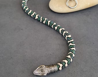 Green Carpet Python Necklace | Morelia Spilota Beaded Serpent | Handmade Snake Jewelry Gift for Reptile Lover