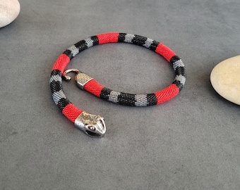 Beaded Snake Necklace, Stainless Steel Head, Japanese Beads, 15.75 Inch Clasp