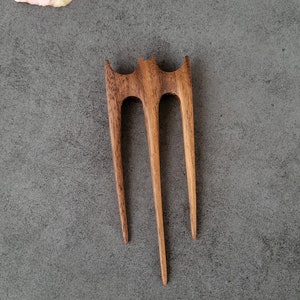 Wooden 3-prong Bat hairpin, hair fork, wood hair sticks
