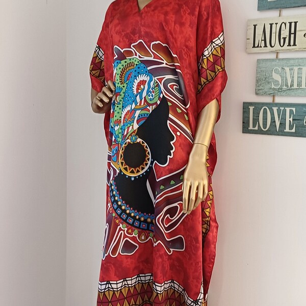 African kaftan dress for women Red Loose Women Print Long Maxi  Boubou dress kimono Robe Chic and Cozy Perfect Birthday gift for her holiday