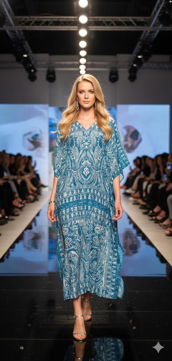 boho kaftan maxi dress Women's Boho Maxi Kaftan Dress, V-Neck Long Dress Swimsuit Cover-Up, C –  Fabulive main image 0