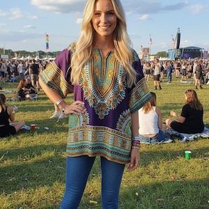 Boho Dashiki Tunic Top: African Print Kaftan Blouse