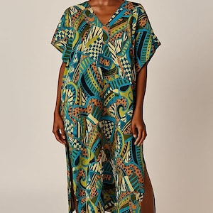 Green Silk Dress for women, Dubai Style Kaftan