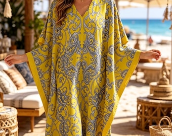 Kaftan langes Maxi Kleid: Boho Free size Kaftan für den Sommer