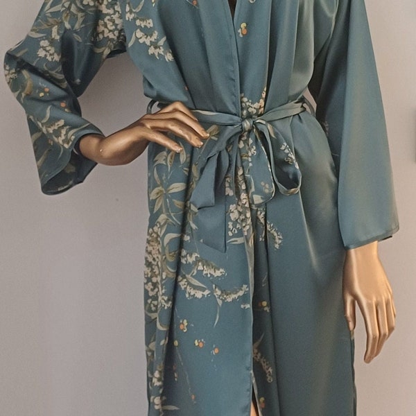 Women Dressing Gown Kimono Robe , Polyester Satin Silk Dressing Gown, Bridesmaid Robe, Summer Nightwear Kimono House Robe Getting Ready Robe