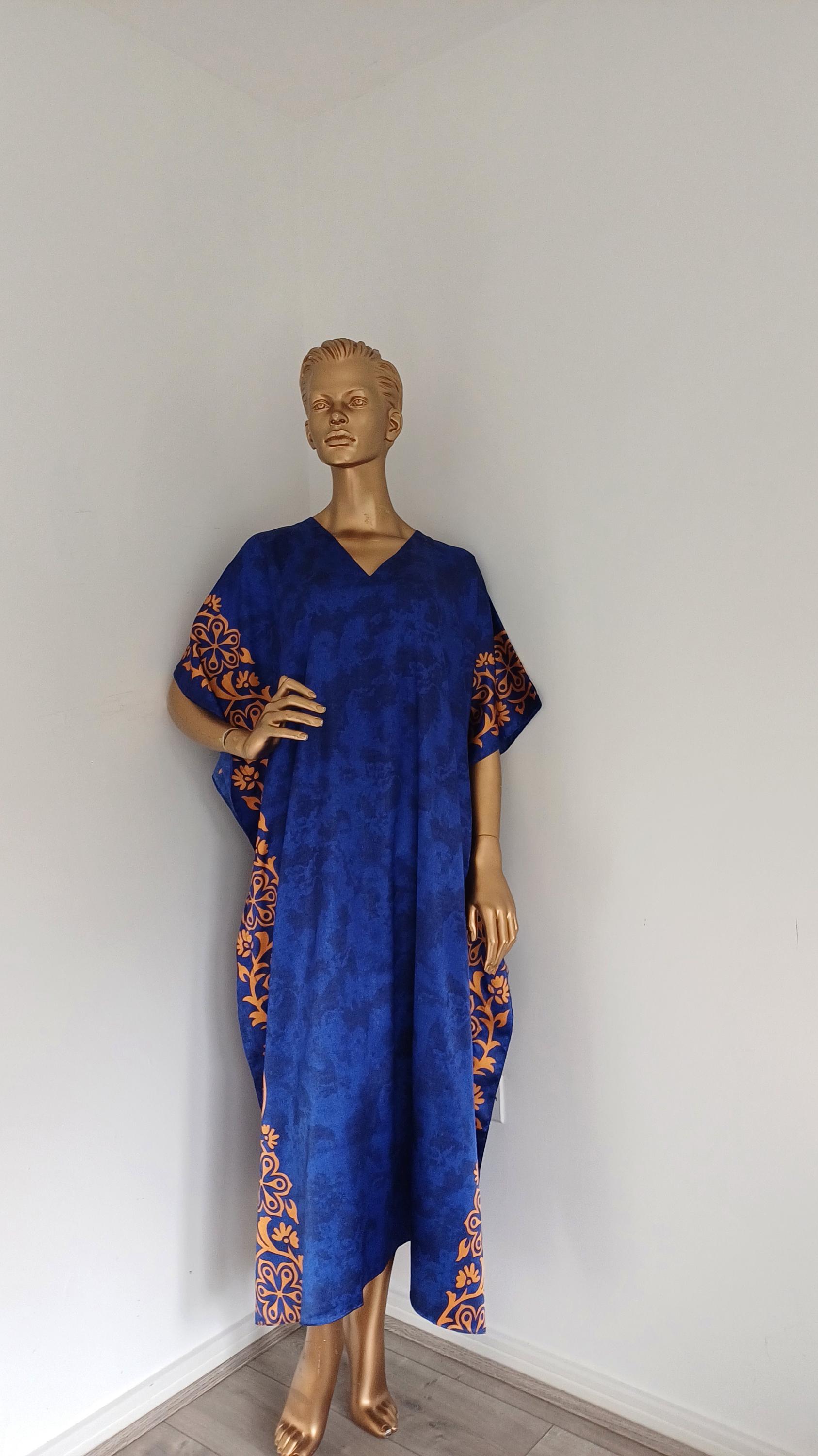 Blue Block Print Cotton Long Bohemian Kaftan main image 0