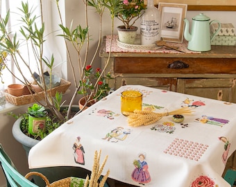 Tablecloth 80 x 80 cm, checkerboard, Aida 5.5 count, to embroider in cross stitch, beige color. + Cross stitch creation 100_Provence grid
