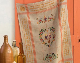Orange 12-count linen tea towel + Cross stitch creation 114