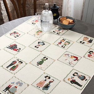 Capa de damasco de algodón beige, tamaño 80 x 80 cm, Aïda damero 18 cuadrados, Aïda 5,5 puntos + Creación punto de cruz 92_grile Alsacia