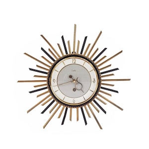 Mid-Century Orfac Sunburst Clock 50s / Vintage Orfac Wind-up Wall Clock, Starburst Time Piece / Brass Sun-Shaped Design Clock, Germany