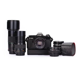 Vintage Minolta X-300 35mm Film SLR Camera with Lens and Accessories Set / 300mm, 135mm, 50mm Minolta Lens / Minolta X-300 Reflex Camera