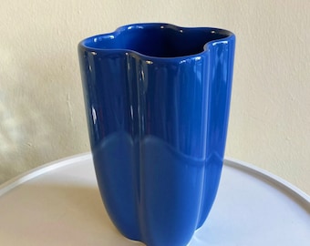 Hand Painted Ceramic Cobalt Blue Funky Vase / Handmade Fine Art Ceramic Vase / Navy Blue Tabletop Decorative Vase / Designer Artwork