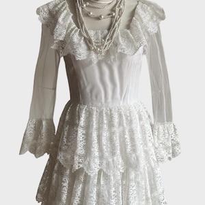 Vintage Wedding Gown / Designer Beige Wedding Dress / Hand Embroidery Lace Ruffle Design, White Evening Dress, Bridal Gown Fashion Clothing
