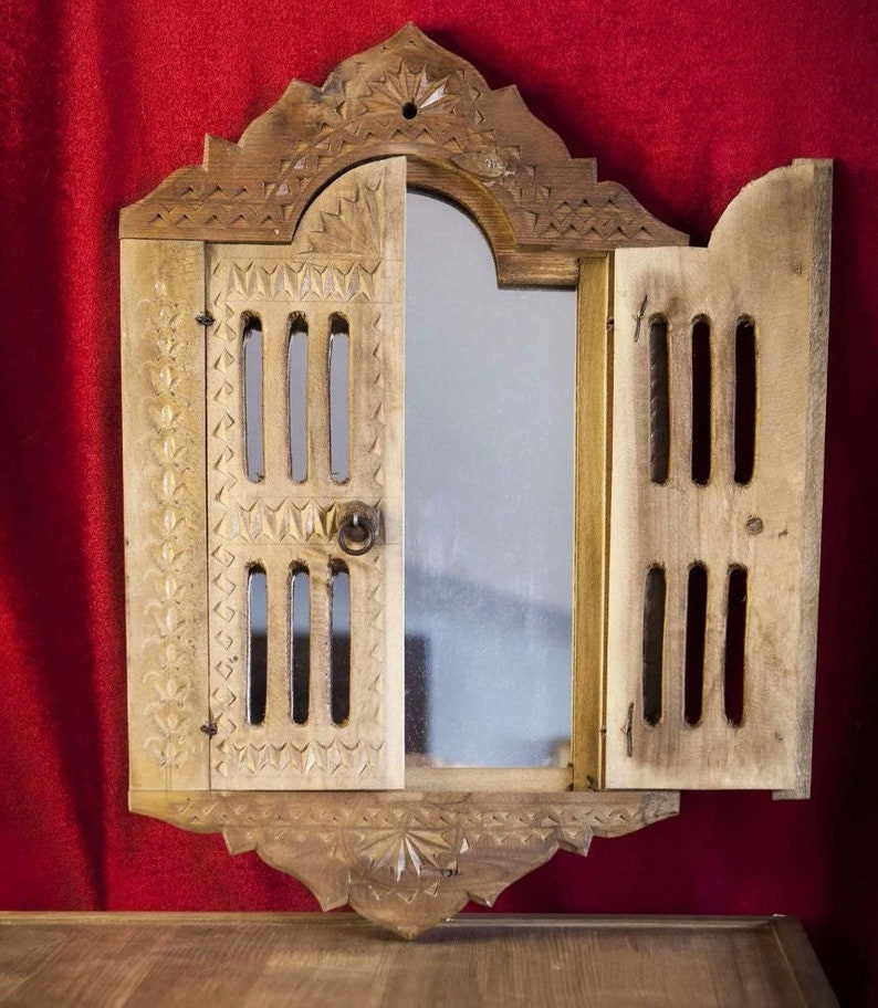 Antique Handcarved Wooden Framed Wall Mirror / Farmhouse, Country Style ...