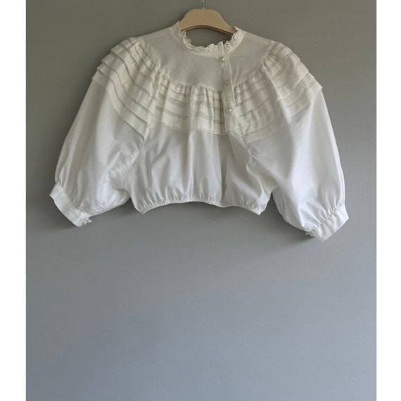 Vintage White Ecru Blouse / Antique Beige Crop To… - image 3