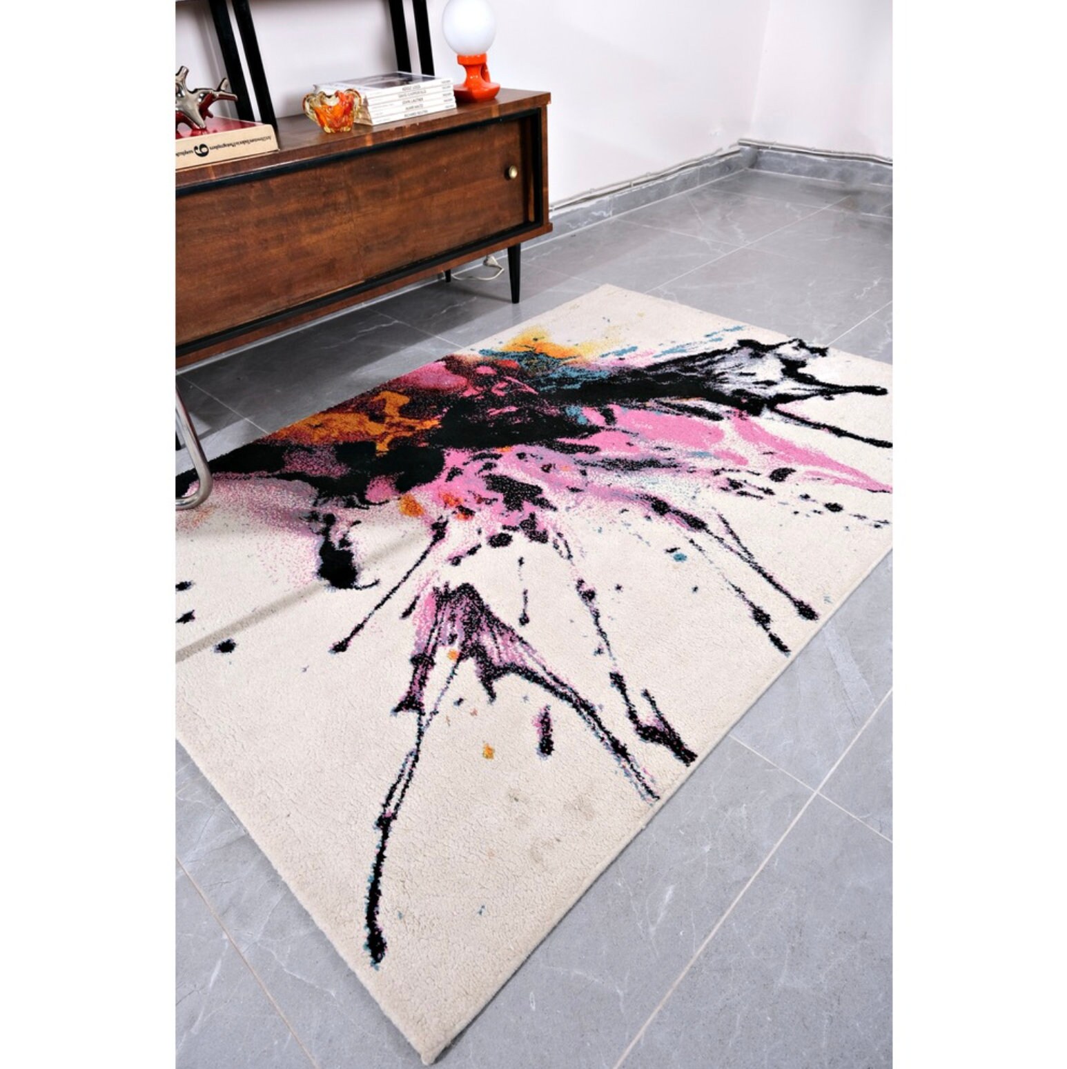Painted Look Rug Splash Paint Effect Design Carpet / Artist Designer Rug / Splatter ...