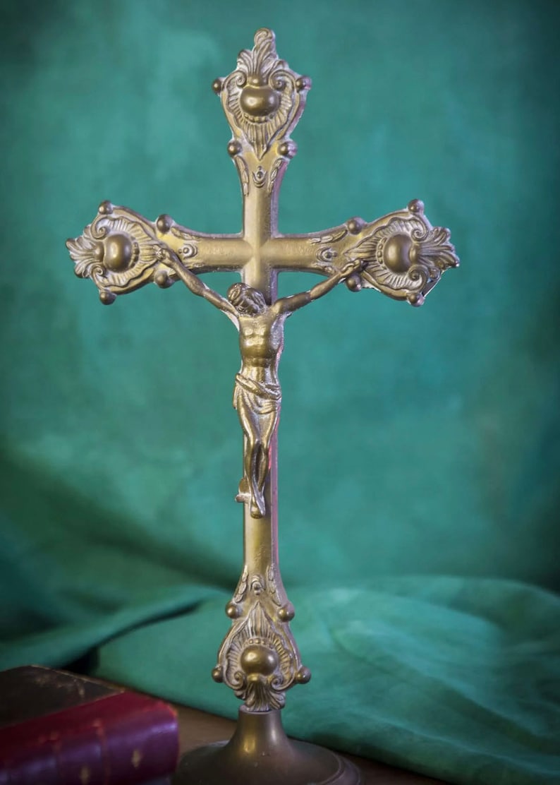 Antique 1930s Belgium Church Altar Cross Crucifix / Church Cross 12