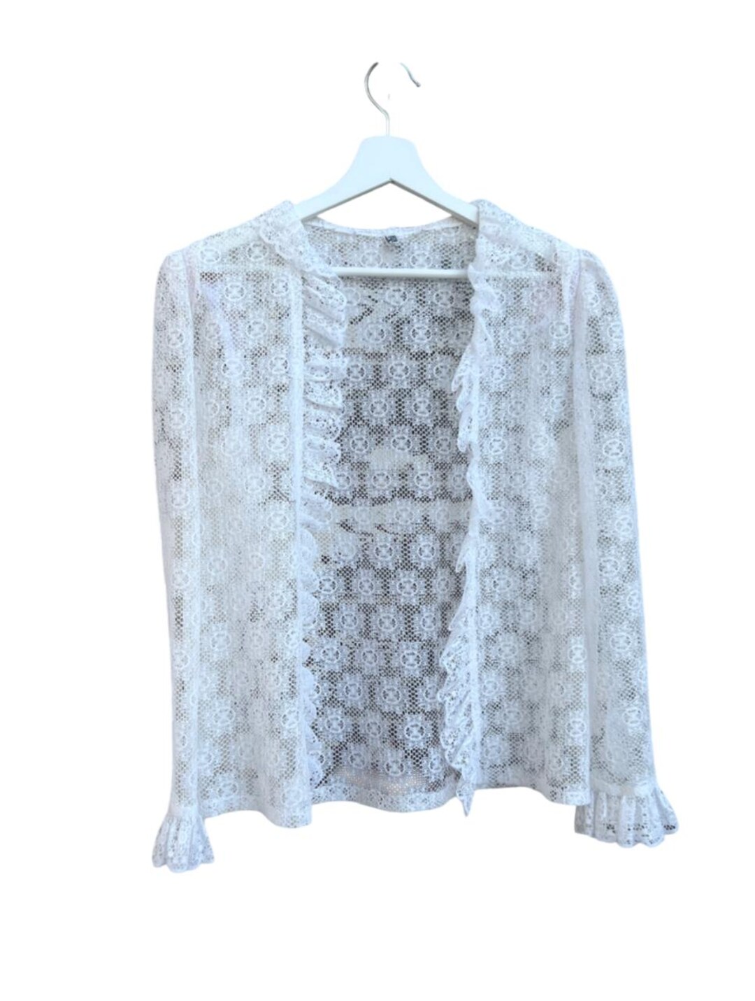 White Ruffle Jacket Vintage 70s White Lace Ruffled Jacket, Retro Romantic Women’s Clothing ...