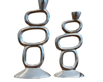 Brutalist Style Abstract Candlesticks Set of 2 by Matthew Hilton 80s / Pair of circle Candlestick Holders, England 1980 / Mid-Century Modern