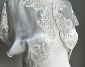 Vintage Vit Spetsbolero – Handgjord Skir Fransk Broderad Topp (M-L) Brudklänning Bolero