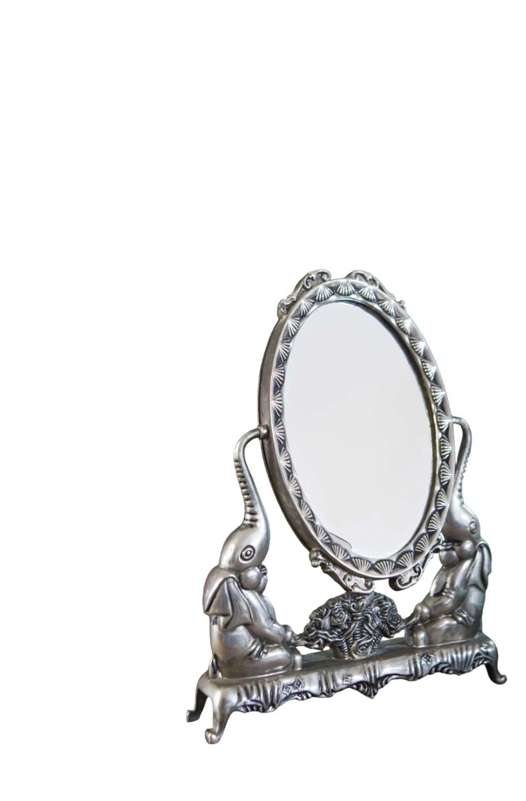 Mirror Figure Antique Mirror & Frame Elephant Figures / Double-sided Decorative Frame ...